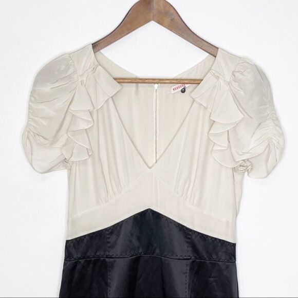 Rebecca Taylor Silk Ruffle Combo Dress Black Ivory Size 8 - Picture 4 of 8